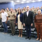 Lançamento do projeto 'De Homem para Homem' da PMTO com oficiais e civis, ao lado da banda musical da corporação com novos instrumentos.